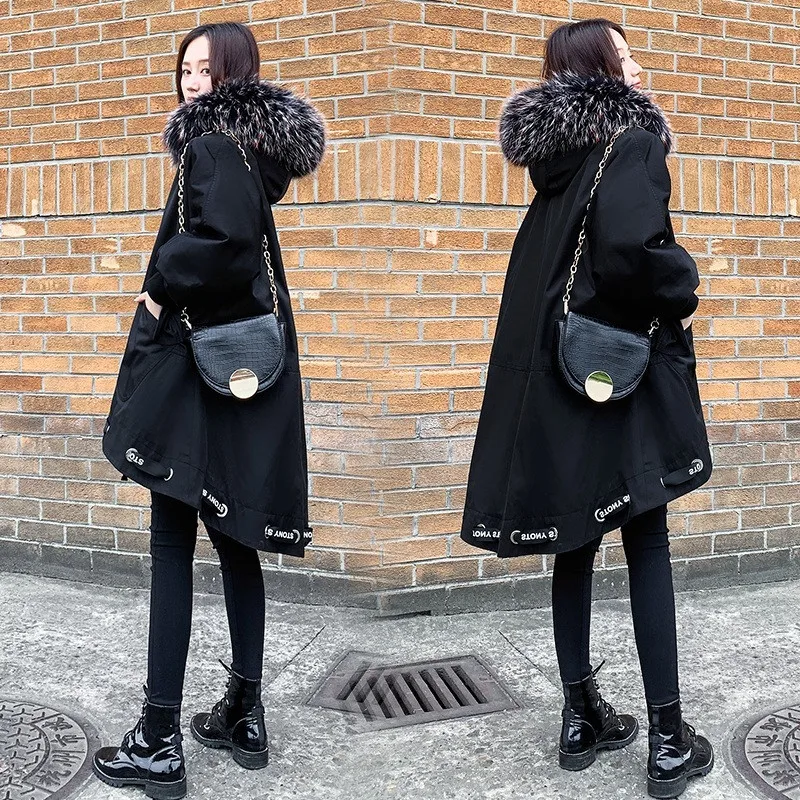 Повседневная Женская длинная парка 5XL пальто зимние куртки с меховым воротником