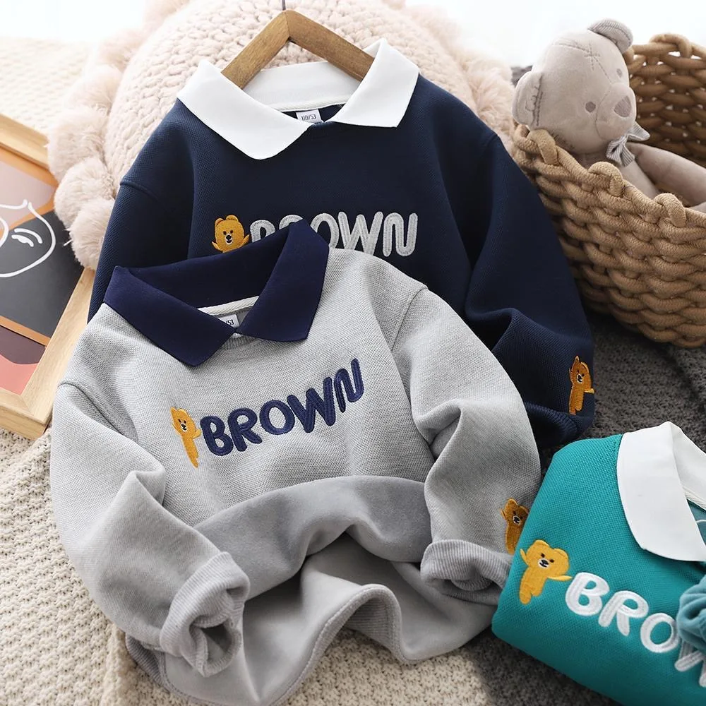 

4-12 Winter Plus Velet Thick Sweatshirts For Boys Tops Pullovers Turn-down Collar Cartoon Children's Clothing Streetwear Moletom