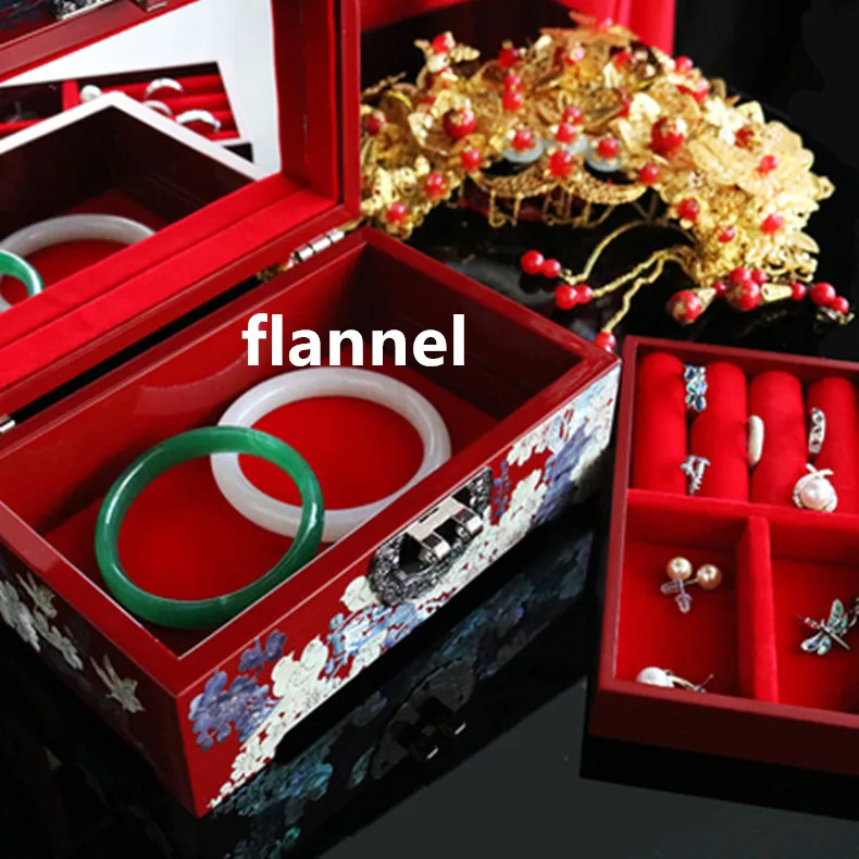 flannel Hand Made Abalone Shell-linlaid Mosaic Jewelry Box Storage Lacquerware Lacquer Arts with Lock 18.2 x 11.2 x 8.6cm Wedding Gift - Цвет: flannel