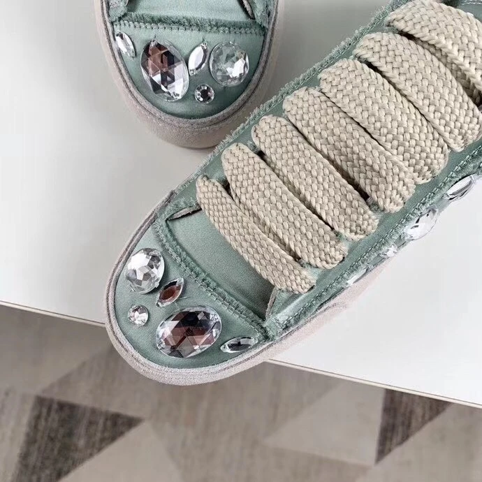 Elmsk Shoes Woman Ins Fashion Blogger Vintage Soft Comfort Satin Summer 100% Silk Gemstone Women Shoes Sneakers Women