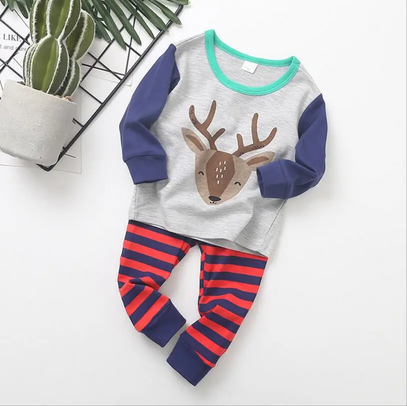 Kids Boy Girl Christmas Cotton Pajamas Print Santa Claus Elk Shirt+Pants 2pcs Set Homewear Costume For Child Party |
