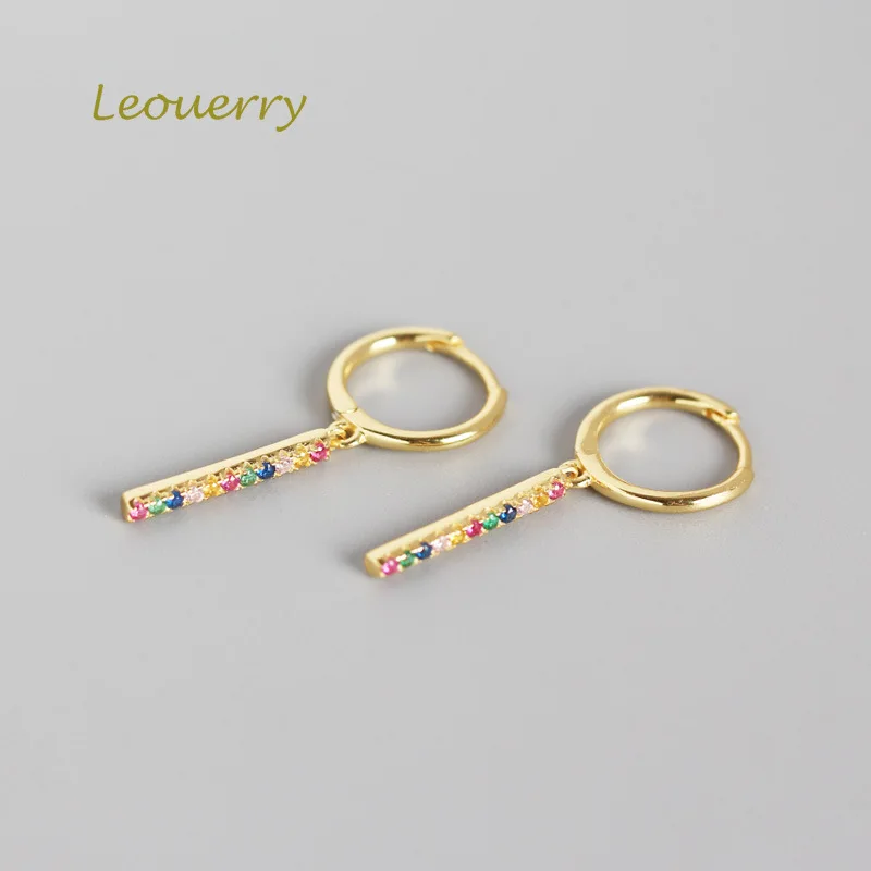 Leouerry 925 пробы серебряные минималистичные красочные Кристальные серьги-кольца с