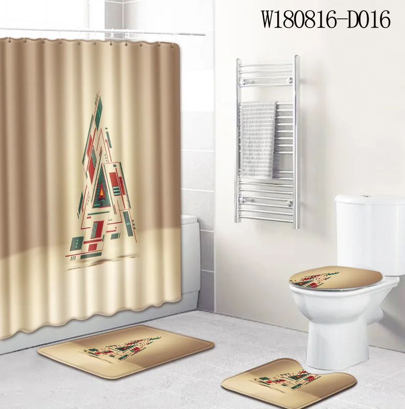 Набор из 4 ковриков для ванны Zeegle комплект полосатых с занавеской душа крышкой