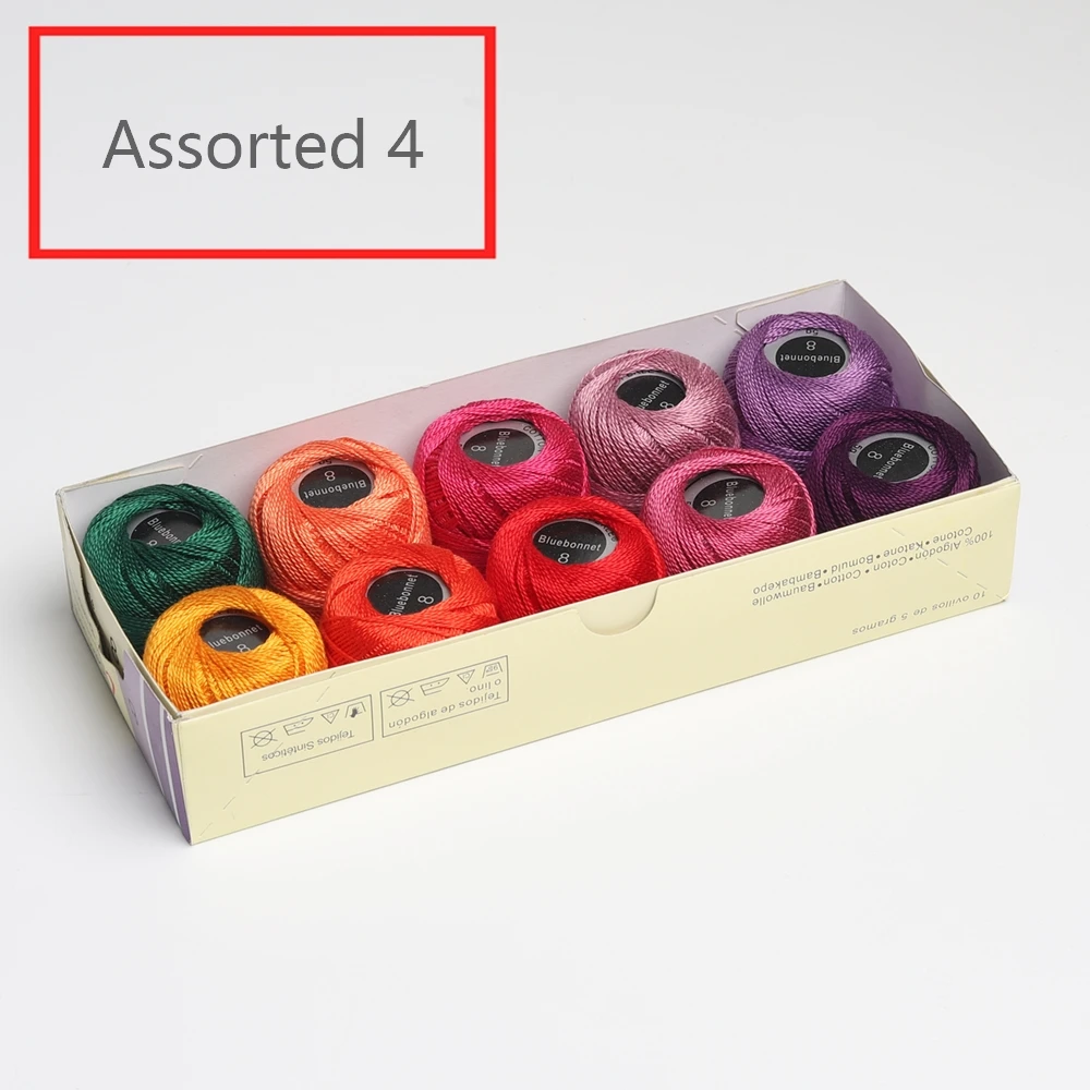 ASSORTED 4 5 граммов размер, 8 жемчужных хлопковых нитей для вышивки крестиком, 43 ярдов на шарик, Двойной Мерсеризованный длинный штапельный хлопок, 10 шт./col - Цвет: ASSORTED 4