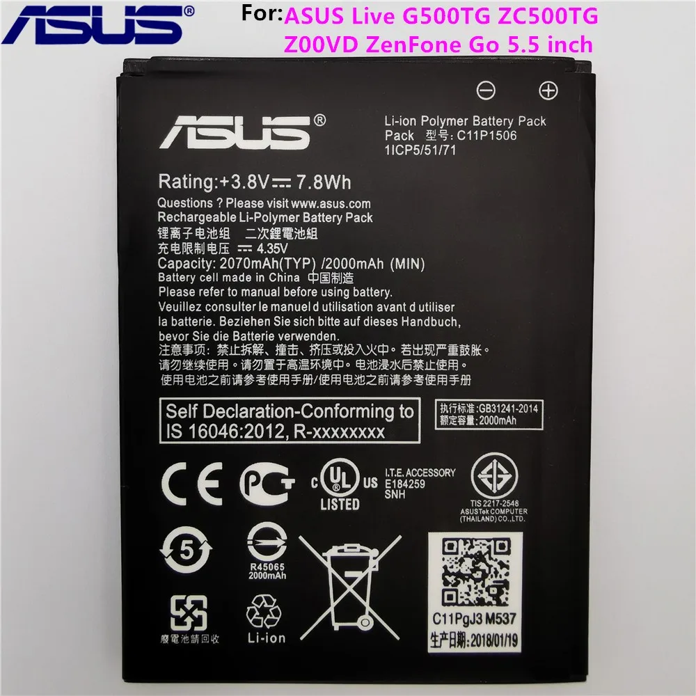 ASUS 100% оригинальный 2070 мАч C11P1506 Аккумулятор для Live G500TG ZC500TG Z00VD ZenFone Go 5 дюймовый
