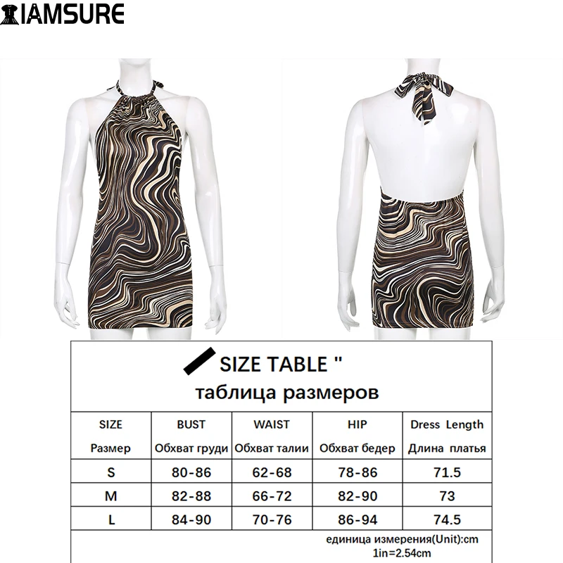 

IAMSURE Clubwear Sexy Backless Halter Dress Party Holiday Slim Paisley Print Tie Back Sleeveless Mini Dresses Women 2021 Fashion