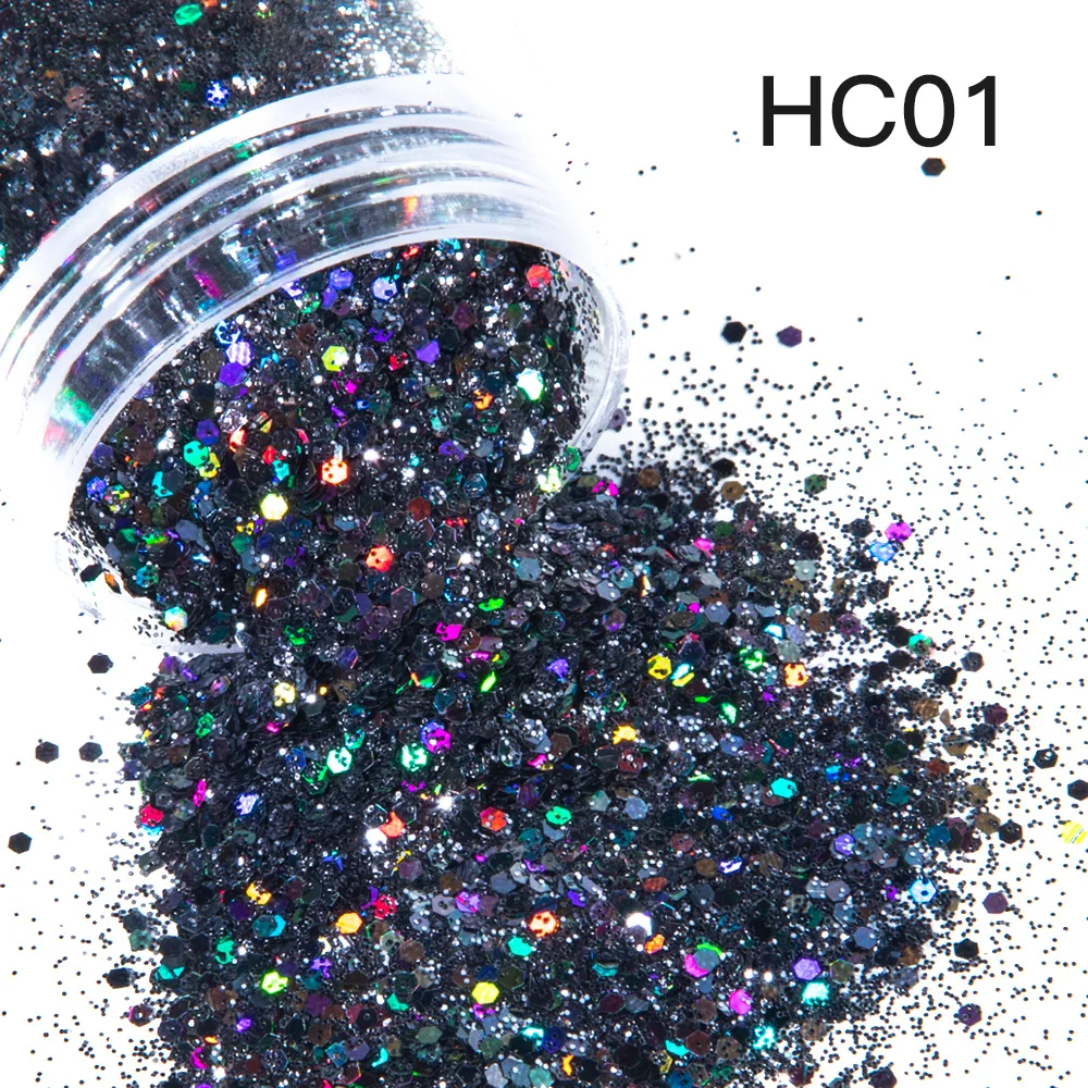 Серебряный Блестящий микс черный порошок для дизайна ногтей искусственный цвет