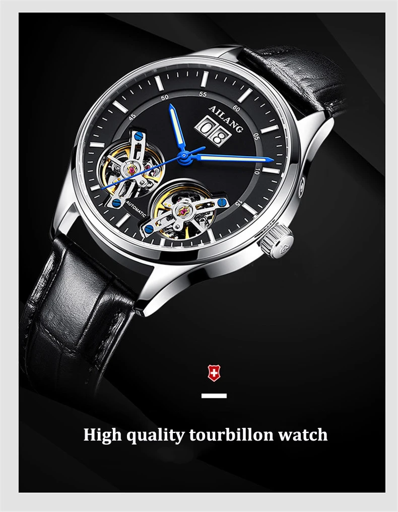 Switzerland Double Tourbillon модные деловые мужские автоматические часы водонепроницаемые мужские механические часы спортивные часы с календарем