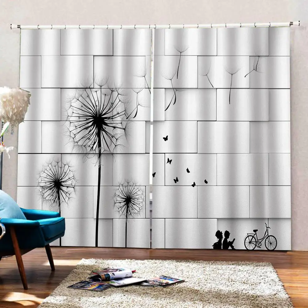 Шторы с изображением одуванчика Роскошные 3D занавески белым кирпичом для