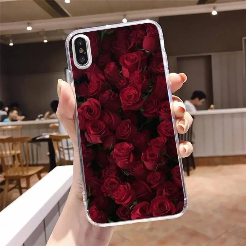 

Red rose flower pattern Phone Case Transparent soft For iphone 5 5s 5c se 6 6s 7 8 11 12 plus mini x xs xr pro max