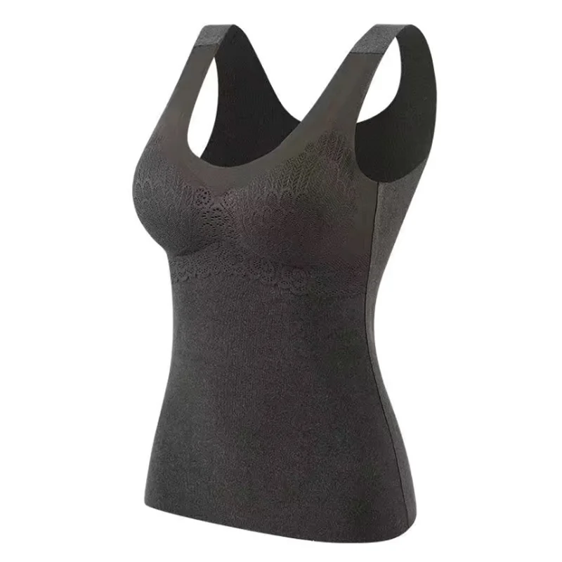 

Women Autumn Winter Plus Velvet Thicker Thermal Underwear Female Push Up Gather Brassiere Bra Bottoming Top Tank With Chest Pad