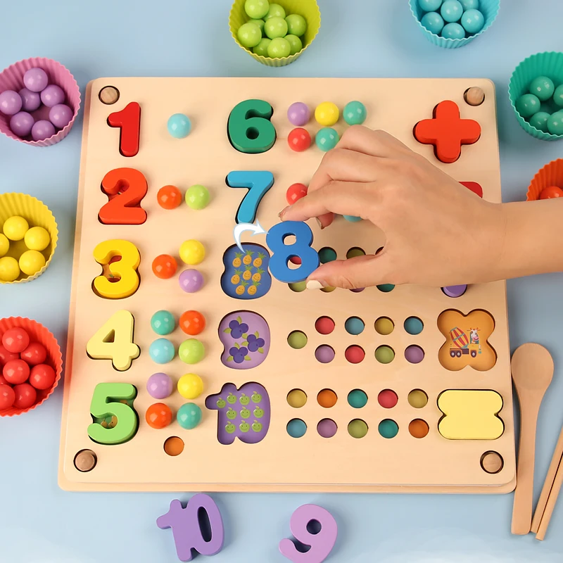 

Children Early Education and Life Skills Decelopment Pinball Number Game Board Arithmetic Clip Beads Baby Learning Wood Math Toy