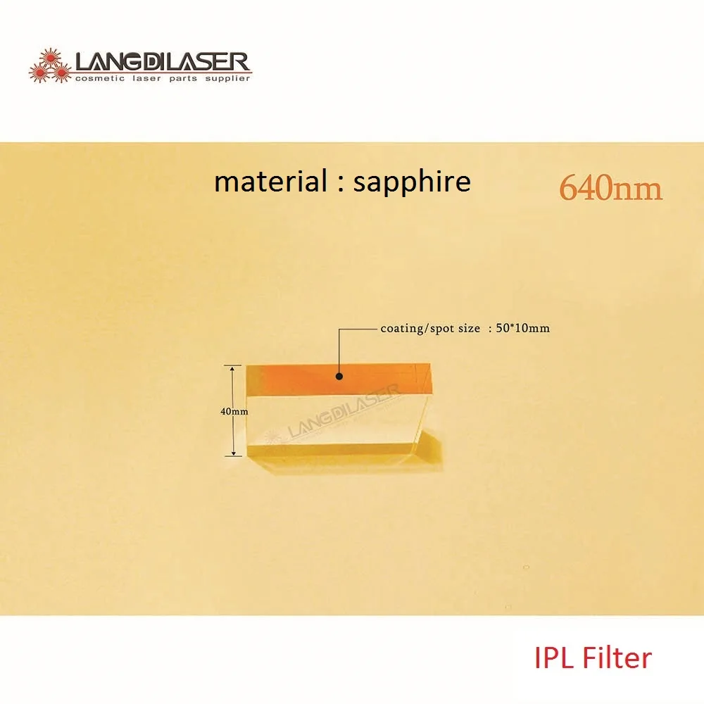 size : 50*10*40 / spot size : 50*10 / sapphire filtro ipl de zafiro - wavelength : 640nm / optic filters with material sapphire