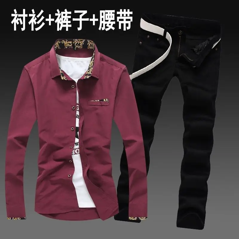 Long sleeve shirt jeans suit men fall outdoor sports leisure clothing fashion clothes