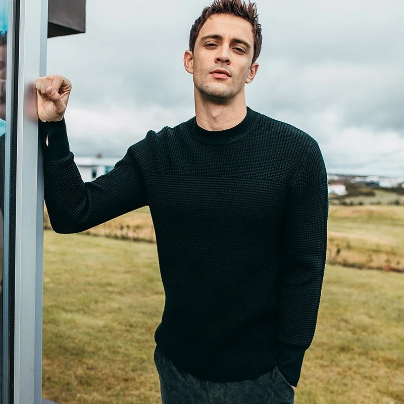 

KUEGOU 2022 весенний мужской свитер из хлопка с буквенным принтом, синие, черные пуловеры для мужчин, Повседневная облегающая одежда, мужская Три...