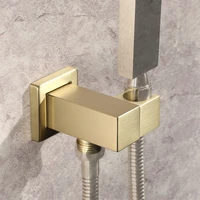 brushed gold brass bathroom shower head connector holder with water outlet wall mounted connector bracket shower accessories