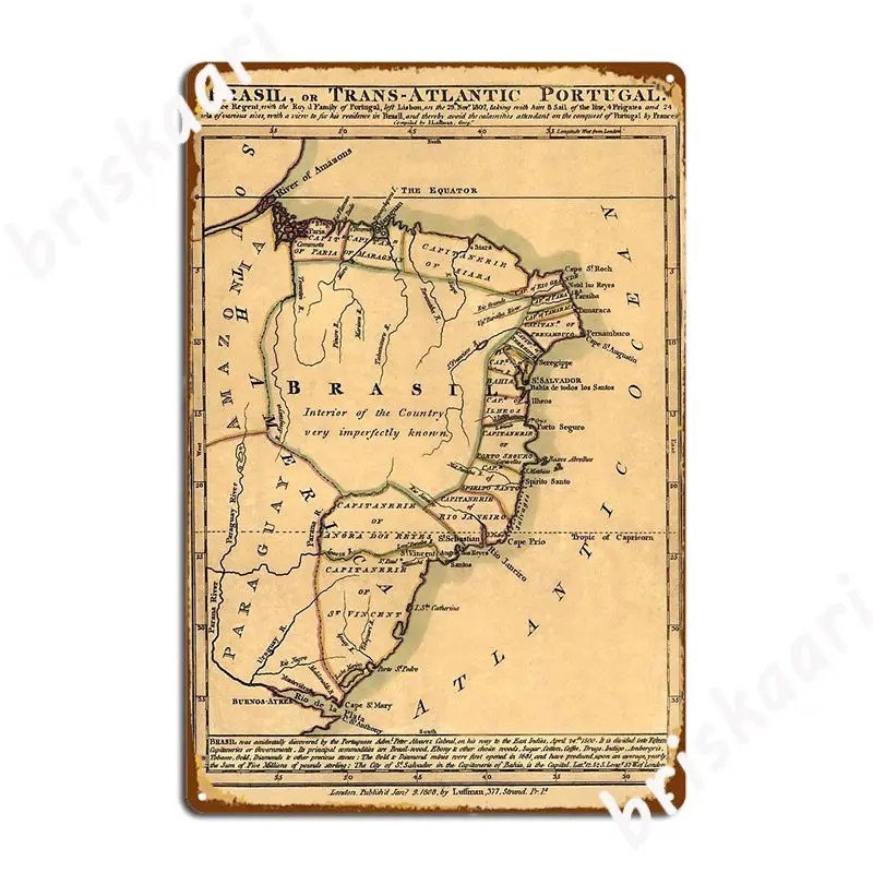 

Карта Бразилии 1808 металлический знак клуб бар таблички кинотеатр Гараж Ретро жестяной знак постер