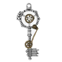 doreenbeads zinc based alloy steampunk charms key silver color gear carved clear rhinestone hollow 68mm2 58 x 28mm 3 pcs