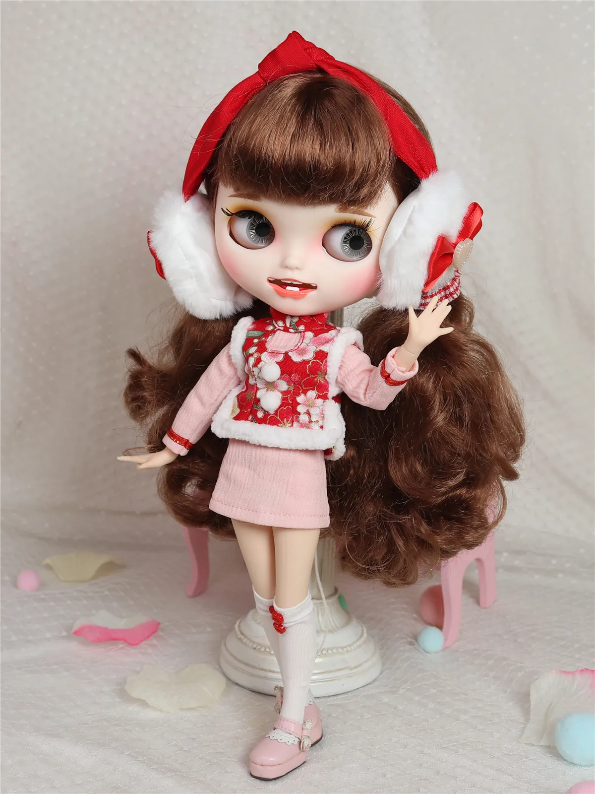 roupas de natal vestido rosa earmuffs meia anime para meninas presente