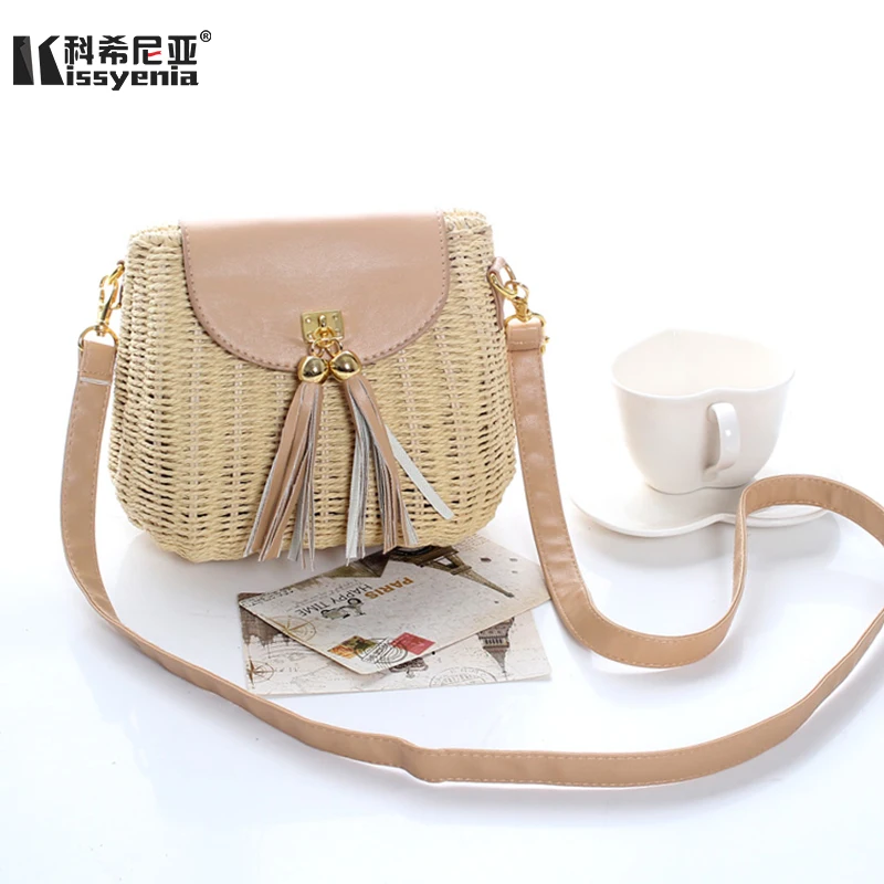 

Kissyenia Women Summer Straw Shoulder Bags INS Hot Handmade Tassel Rattan Handbags for Women 2021 Stylish Wicker Beach Bag