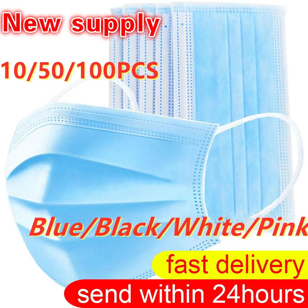 

In Stock Mask Disposable Nonwove 3 Layer Ply Filter Mask Mouth Face Mask Filter Safe Breathable Protective Masks 10/50/100pcs