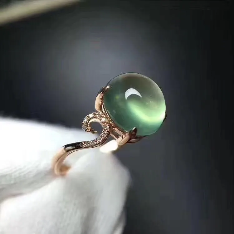 

Natural Pure Prehnite Ring S925 Sterling Silver Inlaid Simple Elegant Fashion Gift for Mother