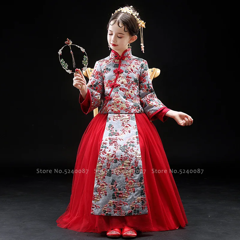 Cheongsam Tang костюм для девочек принцесса вечернее платье Qipao Детский новогодний