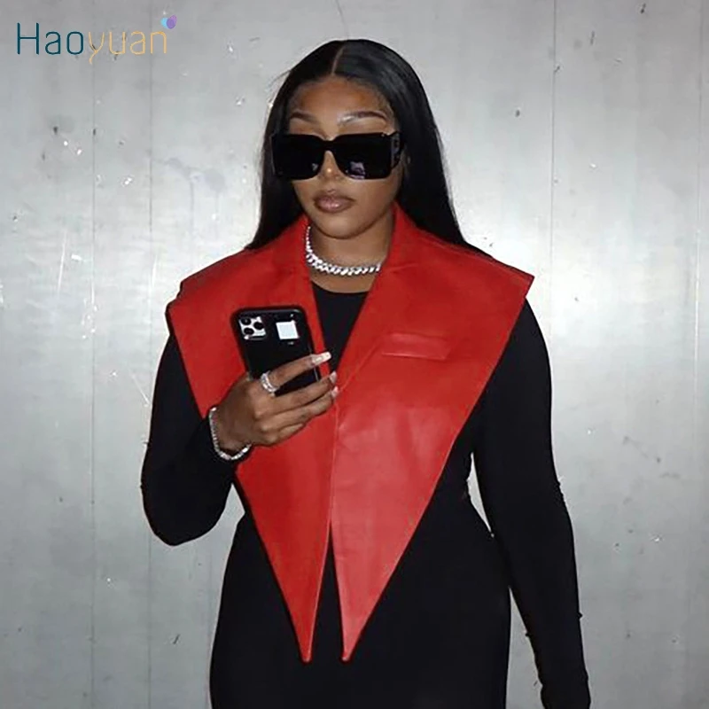 

Сексуальные асимметричные топы HAOYUAN из искусственной кожи, женская одежда без рукавов с открытой спиной Y2k, модная уличная одежда, Женский Т...