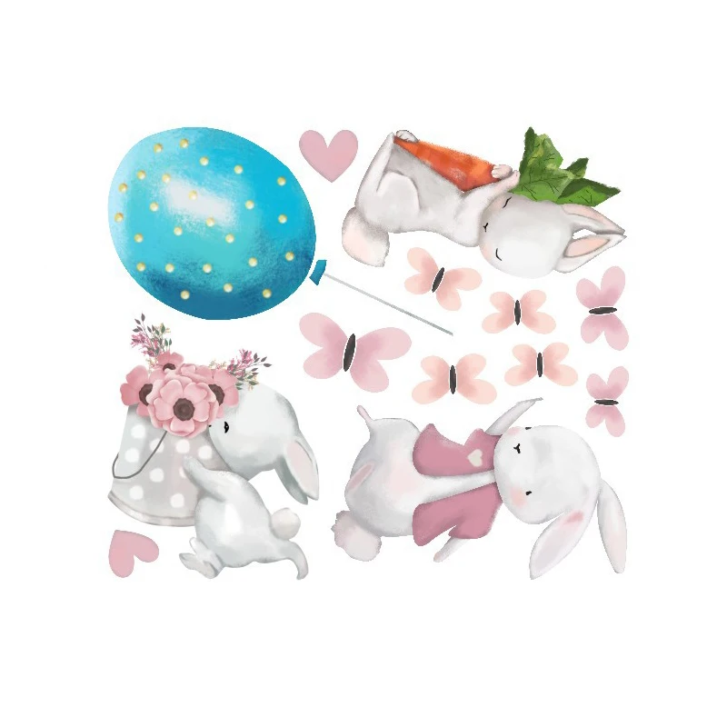 

Детская комната мультфильм наклейки на стену акварель кролик наклейки на стену Ins ветер бабочка наклейки украшение для детской спальни