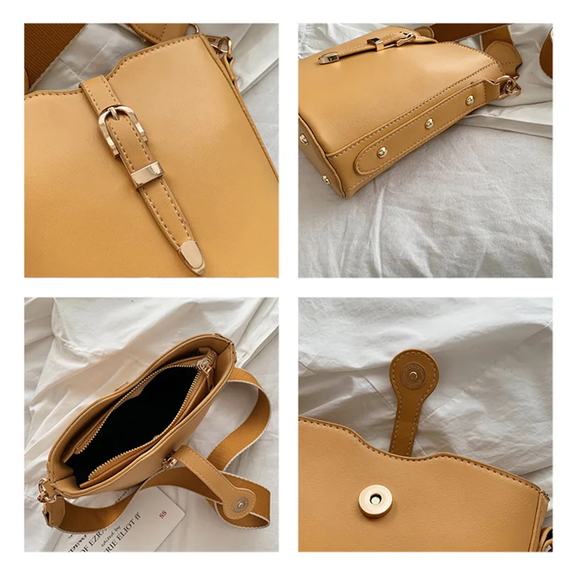 

2021 New Solid Color Bucket Bag Luxury Handbag Ladies Fashion Shoulder Messenger Bag Designer Casual Messenger Bag