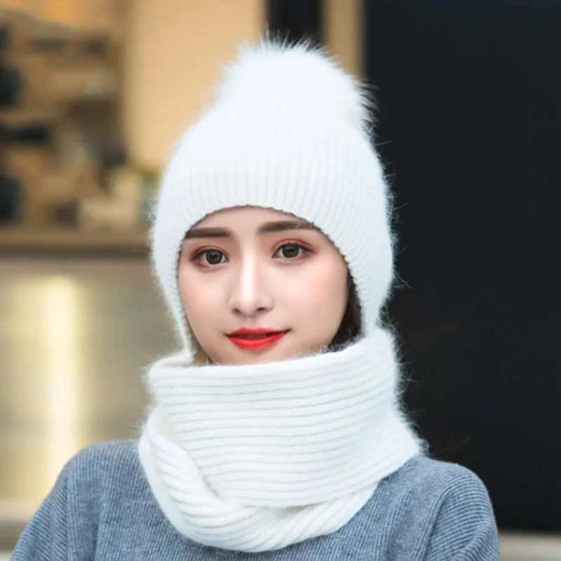 Зимняя женская вязаная шапка шарф комплект из 2 предметов модная шерстяная