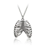 fashion gothic vintage rib cage necklace anatomical skeleton heart goth punk unique retro pendant necklace jewelry for menwomen