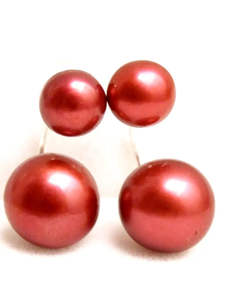 Женские серьги с натуральным жемчугом Qingmos круглые плоским красным 8-11 мм