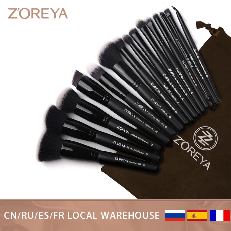 ZOREYA 7/15pcs Black Makeup Brushes Set Eye Shadow Powder Foundation Concealer Cosmetic Brush Blending Beauty Tools |