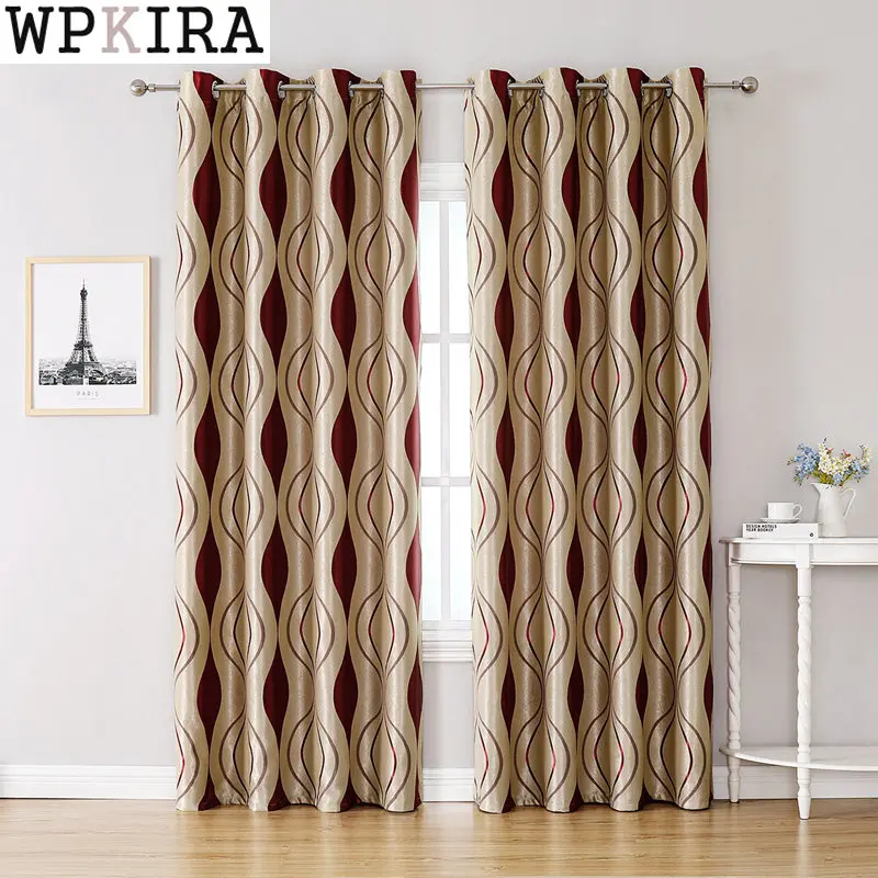 

Modern Jacquard Red Striped Blackout Curtains for Bedroom Grey Geometric Drape Kitchen Small Window Blinds Shade Eyelets S137#D