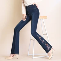 plus velvet embroidery jeans autumn and winter cotton thick warm snow wear female women girls flare pants clothing