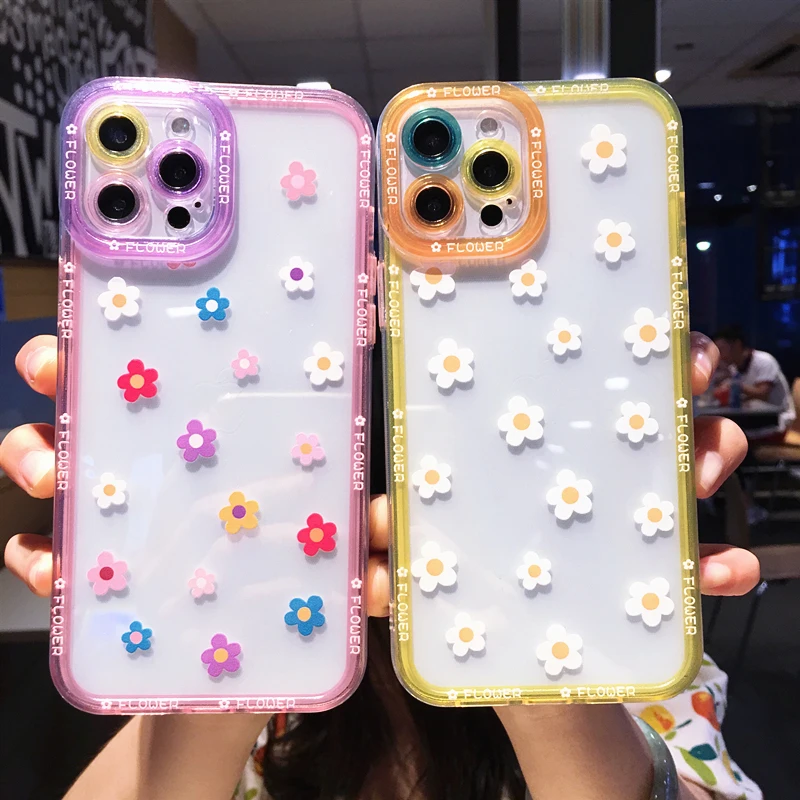 

Fashion Colorful Flowers Daisy Clear Phone Case For iPhone 11 12 13 14 Pro Max X XS XR 7 8 Plus SE 2020 Transparent Soft Cover