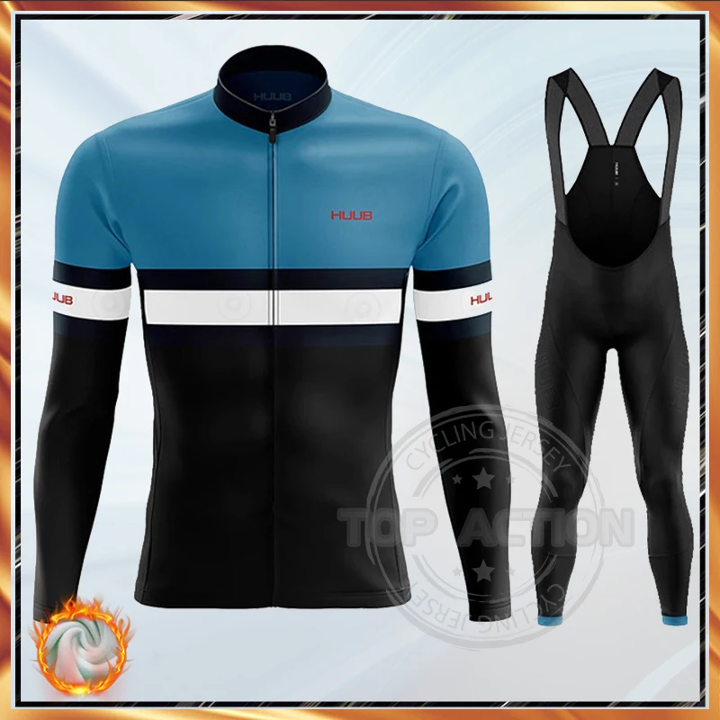 

Warm 2022 HUUB Winter Thermal Fleece Cycling Jersey Set Men's Outdoor Riding MTB Ropa Ciclismo Bib Pants Suits Cycling Clothing