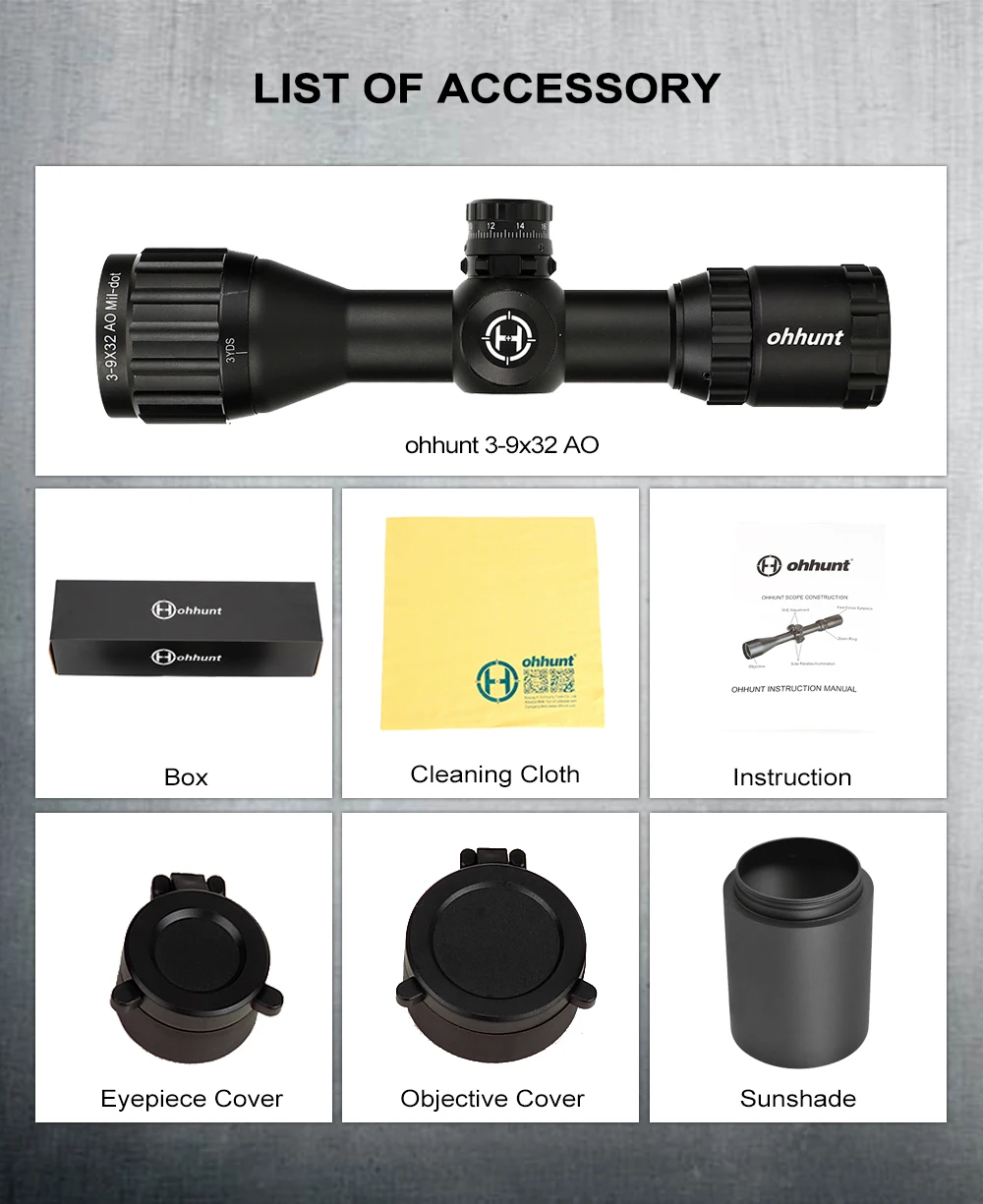 Ohhunt 3-9x32 AO компактная охотничья оптика 1/2 половина Mil точка сетка оптические прицелы башенки Блокировка с солнцезащитным козырьком тактический прицел