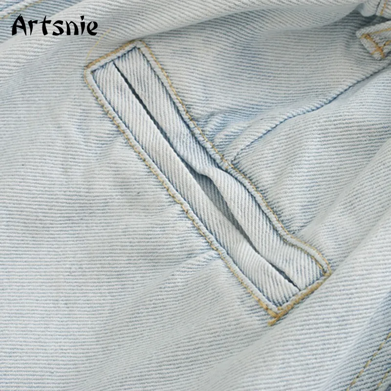 

Artsnie double pockets blue jeans women winter 2020 zipper boyfriend denim harem pants vintage sweet loose jeans pants mujer