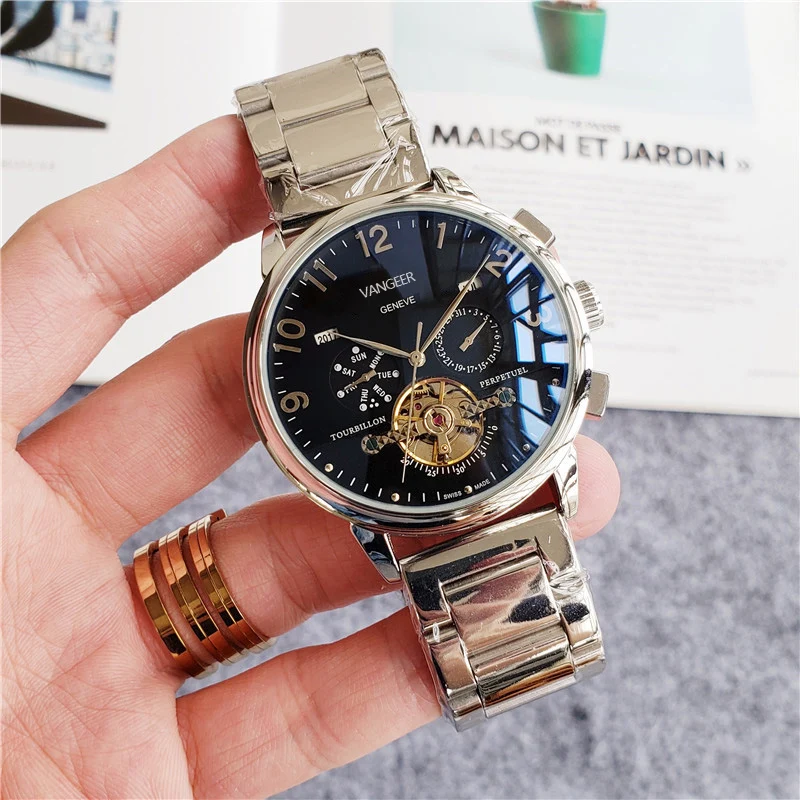 

Men's Tourbillon Automatic Mechanical WristWatch Simple classic design Luxury Brand replacement watch steel watchband clock gift