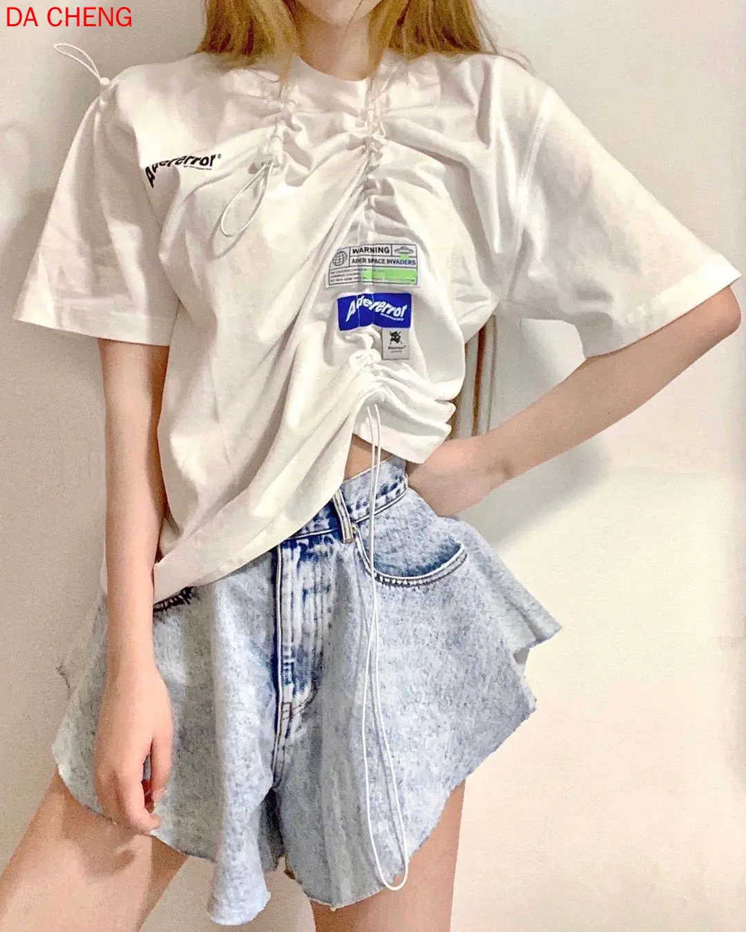 

Новые товары на весну и лето, Корейская Дизайнерская футболка с коротким рукавом и кулиской для влюбленных