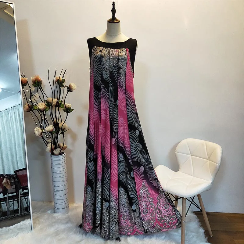 2020 Новая модная летняя пляжная юбка с круглым вырезом без рукавов принтом