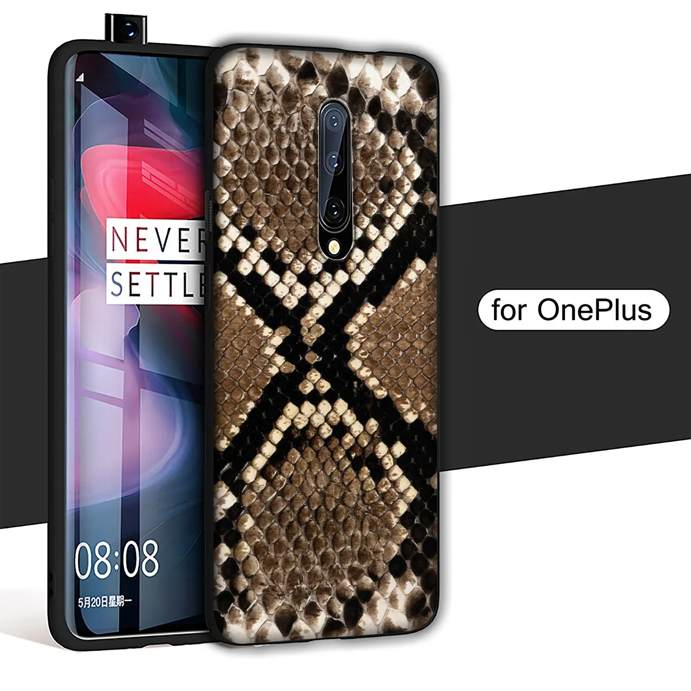Чехол из ТПУ для OnePlus 7T 7 Pro 6 6T 5 5T One Plus 7Pro мягкий со змеиной кожей черный