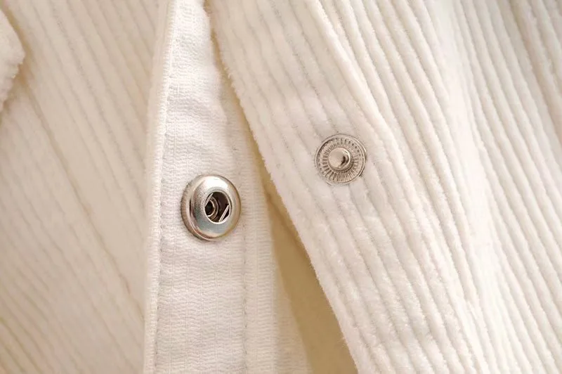 

2020 Fashion Slim White Corduroy Jacket Coats Women Lapel Long sleeve Pockets All-Macth Jacket Casual Loose Outerwear Chic Top