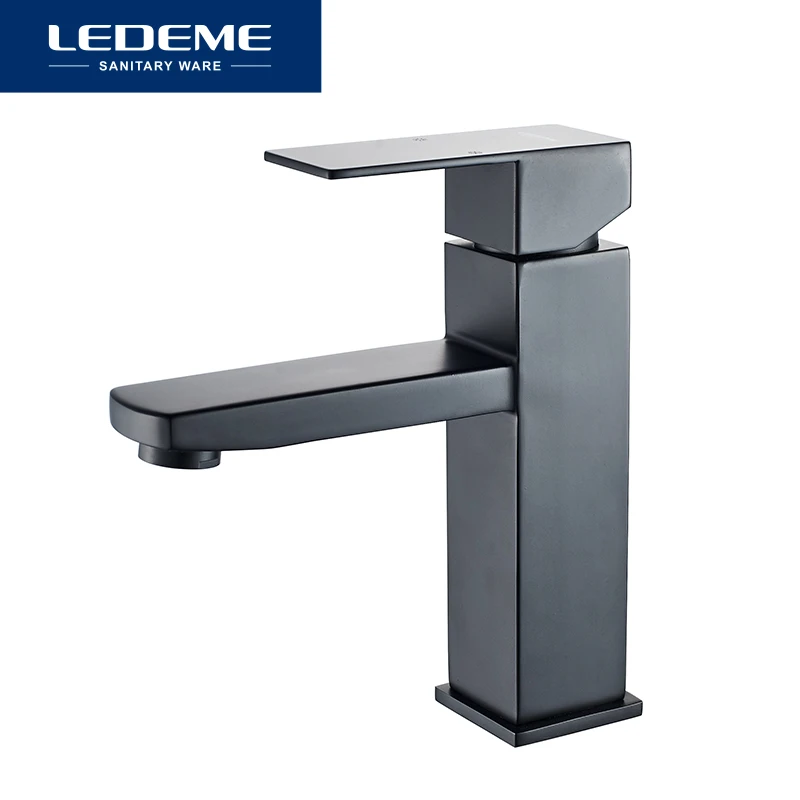 Смеситель для раковины LEDEME L71033B черный кран ванной комнаты с распылителем