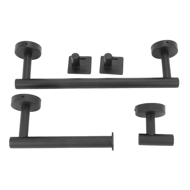 

5-Pieces Matte Black Bathroom Hardware Set Stainless Steel Round Wall Mounted - Includes 12 Inch Hand Towel Bar, Toilet Paper Ho