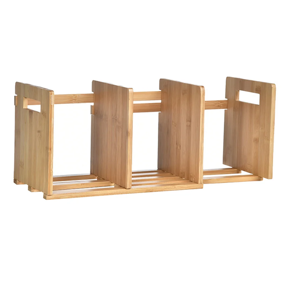 

1pc Bamboo Desktop Book Storage Rack Retractile Tabletop Book Shelf (Wood Color)