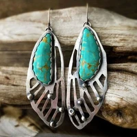 vintage rare silver color wing earrings inlaid green stone drop earring for women party engagement wedding retro jewelry