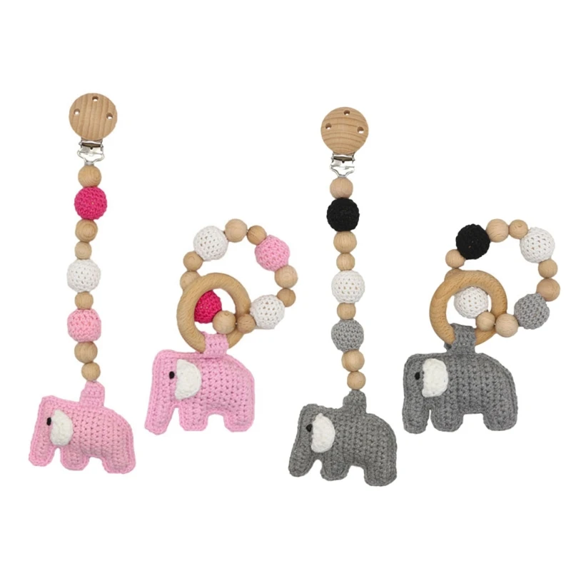 

1 Set Baby Teether Crochet Pram Clip Hanging Toys Mobile Holder Stroller Chain Newborn Wooden Gym Toy Molar Bracelet